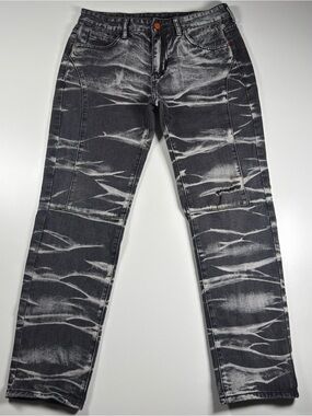 Black Washed Men's Slim Straight Jeans with Bleach Ripple Effect SHEIN Size 34